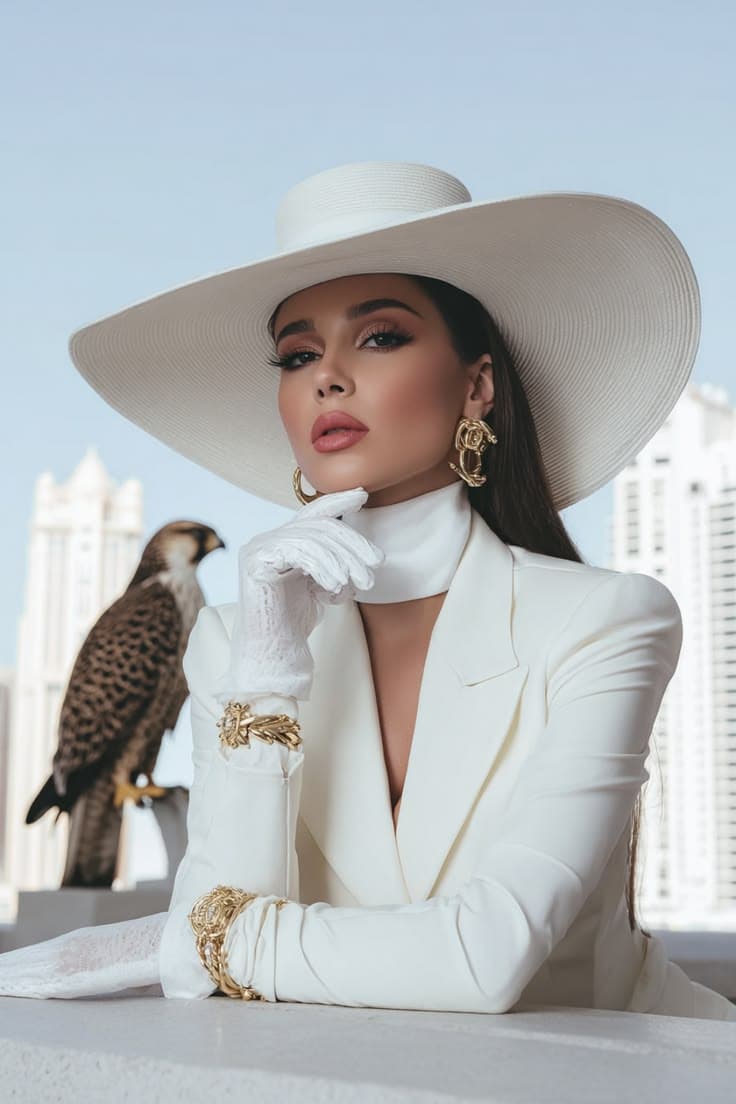 Foto de referência do look branco com chapéu